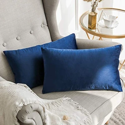 Afbeelding van MIULEE Set van 2 decoratieve kussenhoezen fluweel voor de bank, kussensloop, super glad, zacht, woondecoratie, woonkamer, slaapkamer, rechthoekig, 30 x 50 cm, donkerblauw
