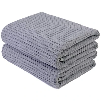 Afbeelding van POLYTE Set van 2 extra grote badhanddoeken microvezel, sneldrogend, pluisvrij, 76 x 152 cm (grijs, wafelweefsel)