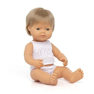 Afbeelding van Blank babyjongen met donkerblond haar (38 cm)