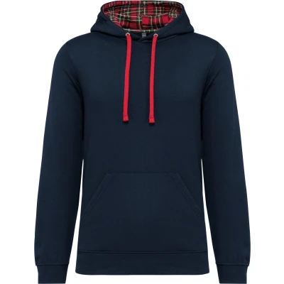 Afbeelding van Kariban Unisex sweater met capuchon contrasterend motief K4013 Navy / Red Tartan