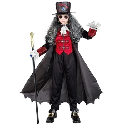 Afbeelding van Widmann Vampier &amp; Dracula Kostuum Bloeddorst Jongen Rood, Zwart Maat 140 Halloween Verkleedkleding