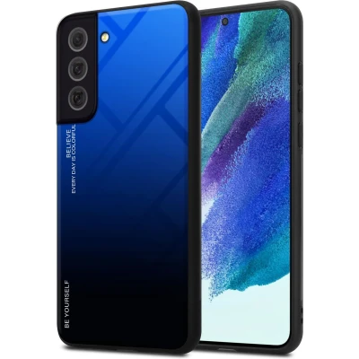 Afbeelding van Cadorabo Hoesje geschikt voor Samsung Galaxy S22 PLUS in BLAUW ZWART Tweekleurige beschermhoes van TPU silicone Case Cover en achterzijde gehard glas