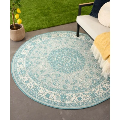 Afbeelding van Rond Vintage Buitenkleed Flip Agnes Turquoise 200 Cm