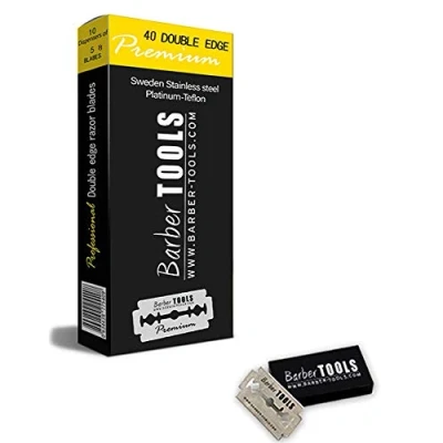 Afbeelding van Doos met 40 dubbele messen voor veiligheidsscheermes en rechte koolsnijders verwisselbaar lemmet. ✮ BARBER TOOLS