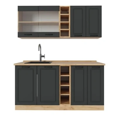 Afbeelding van Vicco Eenpersoonskeuken R Line, Antraciet landhuis/gouden eik, 160 cm zonder werkblad