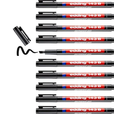 Afbeelding van Viltstift edding 143 schuin 1 3mm zwart Omdoos a 10 stuk stuks
