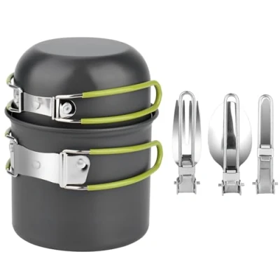 Afbeelding van Set kampeerpannen, kampeerfornuis, opvouwbaar bestek, keukenset voor kamperen, picknick pannen, schouderrugzak, wandelen