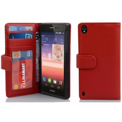 Afbeelding van Cadorabo Hoesje geschikt voor Huawei ASCEND P7 in INFERNO ROOD Beschermhoes met magnetische sluiting en 3 kaartsleuven Book Case Cover Etui