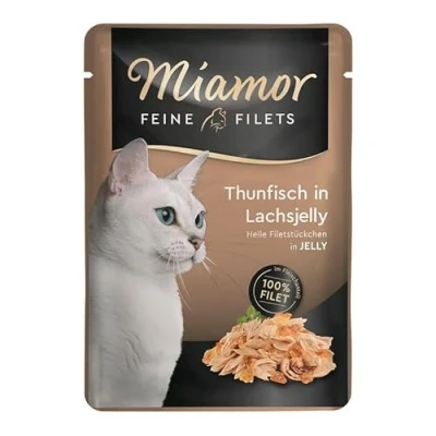 Afbeelding van 24x100g Fijne Filets Tonijn in Zalm Gelei Miamor Kattenvoer