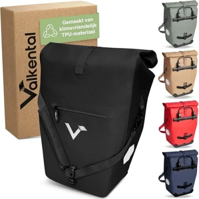 Afbeelding van Valkental 2 in 1 gerecycleerd plastic fietstas 100% waterdicht Veel praktische vakken 23 28 l Flexibel volume met laptopvak draagtas