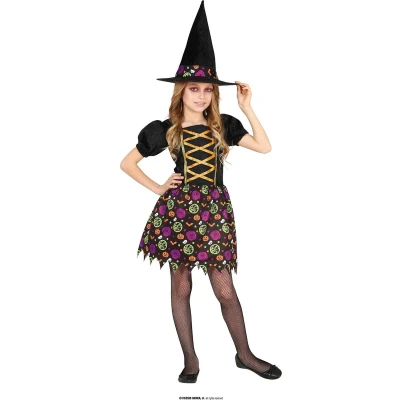 Afbeelding van Guirca Heks &amp; Spider Lady Voodoo Duistere Religie Kostuum Toverketel Tina Meisje Oranje, Zwart 7 9 jaar Halloween Verkleedkleding