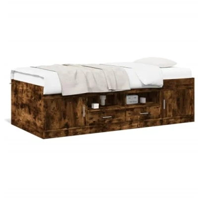 Afbeelding van vidaXL Slaapbank met lades 90x200 cm bewerkt hout gerookt eikenkleurig