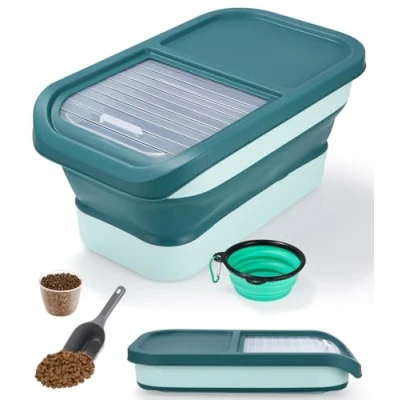 Afbeelding van Zawaer Droogvoer voor honden en katten, 5 kg, doos hondenbrokken, opbergemmer, opvouwbaar, container, opbergdoos voer lekkernijen, dieren (groen)