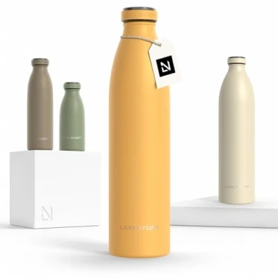 Afbeelding van LARS NYSØM &#039;Ren&#039; Roestvrijstalen drinkfles 1000ml BPA vrije geïsoleerde waterfles voorSport, Fiets, Volwassene, Kids Spicy Mustard
