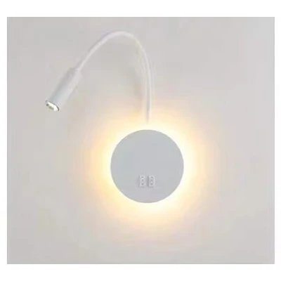 Afbeelding van Budbuddy 3 W + 8 led leeslamp, bedlampje om te lezen, led, flexibele wandlamp, wit, met schakelaar, bedlampje, 3000 K, modern