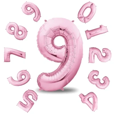 Afbeelding van envami® Verjaardagsballon 9 jaar 101 cm cijferballon decoratieve verjaardagsset voor jongens Happy Birthday decoratie ballon vliegt dankzij helium, roze