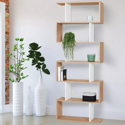 Afbeelding van Etagère bibliothèque SOFIA forme S bois blanc et effet 189cm