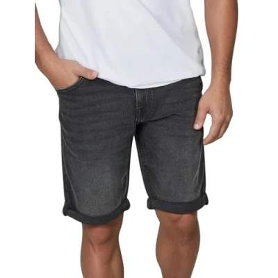 Afbeelding van TOM TAILOR Short en jean stretch pour homme Coupe droite ajustée Bermuda d&#039;été Denim Couleur unie Bleu et noir 30, 31, 32, 33, 34, 36, 38, 40, 42, Black Wash (10270), 31W