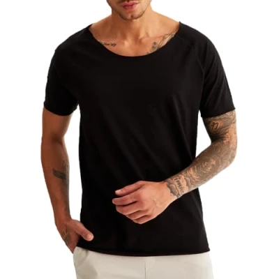 Afbeelding van Leif Nelson Heren T shirt Basic Onderkant Ronde Hals Halslijn Korte Mouw Oversized Sweater LN6340, zwart.