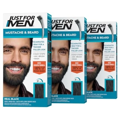 Image de Just For Men Mustache and Beard Brush In Color Gel, Real Black (lot de 3)