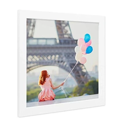 Afbeelding van PHOTOLINI Fotolijst 30 x cm, MDF houten lijst, wit, brede modern, onbreekbaar acrylglas, om op te hangen, extra accessoires voor je stijlvolle wanddecoratie