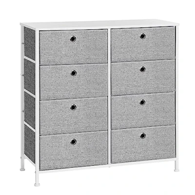Afbeelding van SONGMICS Commode, opbergkast, 8 laden van stof, met metalen frame, tafelblad, voor kast, woonkamer, lichtgrijs/wit LTS24W