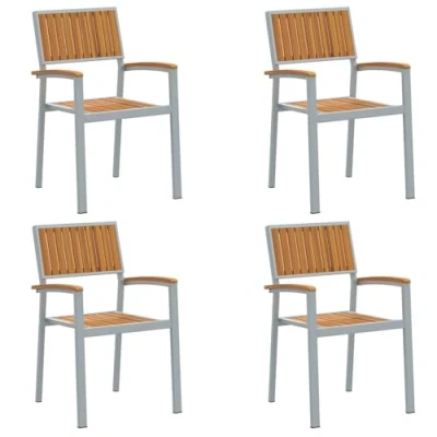Afbeelding van vidaXL Tuinstoelen 4 stuks Stapelbaar Grijs Massief Acaciahout en Staal