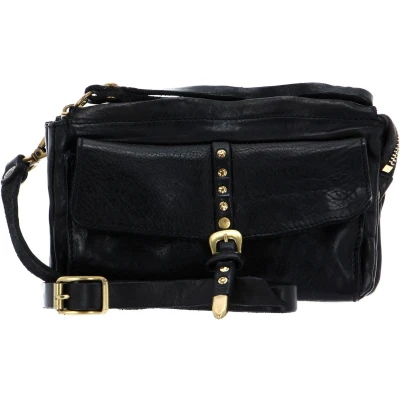 Afbeelding van CAMPOMAGGI Leren Schoudertas Crossbody Bag Nero Zwart