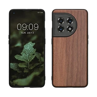 Afbeelding van kwmobile telefoonhoesje geschikt voor OnePlus 11 Hoesje met bumper in donkerbruin Backcover walnoothout