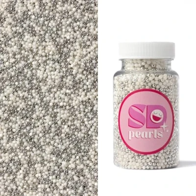 Afbeelding van SD Pearls Mélange de perles sucre, sucre comestibles, décoration gâteau, décoratives en pour biscuits, gâteaux, cupcakes, beignets, dessert (blanc et argent