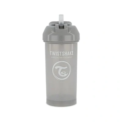 Image de Twistshake Gobelet d&#039;Apprentissage à paille Anti Fuites 360 ml, Souple en Silicone, Tasse Bébé Bec, Ergonomiques, Sans BPA, 6 Mois et +, Gris Pastel