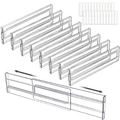 Afbeelding van FAMKEEP Ladeverdeler, verstelbaar, uittrekbaar van 27,5 tot 52 cm, verstelbare lade organizer voor gebruiksvoorwerpen, keuken, wastafel, badkamer, make up, 8 stuks