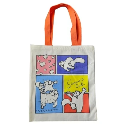 Afbeelding van Tas Shopper Simons Cat Groen&amp;Blauw&amp;Rood&amp;Geel&amp;Roze Afbeeldingen Herbruikbaar 39x37cm