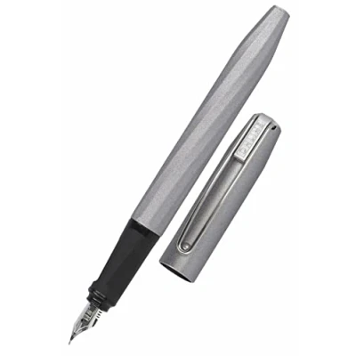 Afbeelding van ONLINE Slope vulpen met patroon, metallic grijs, ergonomische handgreep, hoogwaardige iridiumveer, standaard inktpatronen, blauwe combi voor school en