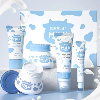 Afbeelding van LAIKOU Cadeauset huidverzorging voor vrouwen, gezichtsreiniger en vochtinbrengende set, 5 delige huidverzorgingsset dames, oogcrème, gezichtscrème, zonnefilter