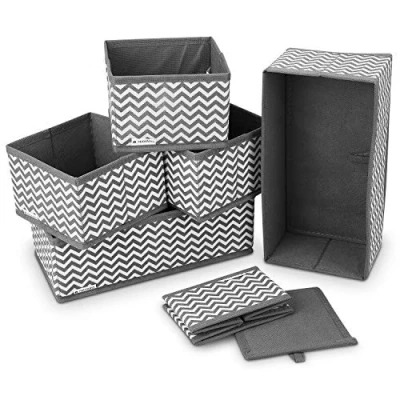 Afbeelding van Navaris stoffen opbergboxen Voor kleding Set van 6 opvouwbare opbergmanden speelgoed, ondergoed of sokken Opbergset stuks Grijs/wit