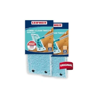 Afbeelding van Leifheit Clean Twist M 2 stuks superzachte mop 33 cm voor gevoelige vloeren, vervangende hoes met speciale vezels, minimale wateropname, parket, laminaat en kurk