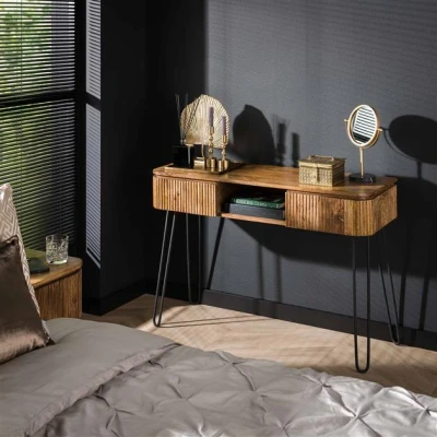 Afbeelding van Hoyz Kaptafel Wave 2 Lades Mangohout Zandkleur