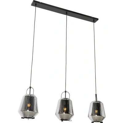 Afbeelding van QAZQA Hanglamp zwart met smoke glas 23 cm langwerpig 3 lichts Kevin