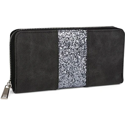 Afbeelding van styleBREAKER Portemonnee met glitterstrepen, ritssluiting, portemonnee, dames 02040056, zwart.,