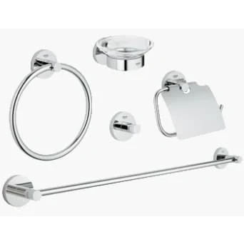 Afbeelding van Grohe Essentials Accesoires set 5 in 1(haak rolhouder handdoekhouder ring zeephouder) Chroom