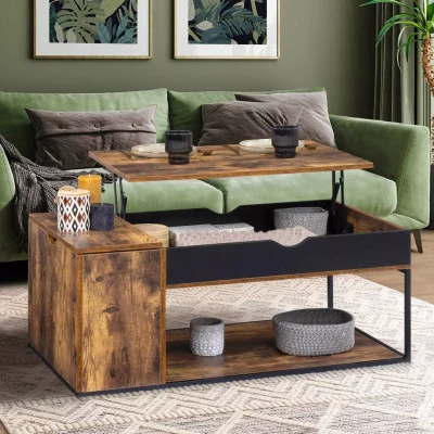 Afbeelding van Table basse plateau relevable CHICAGO avec coffre design industriel