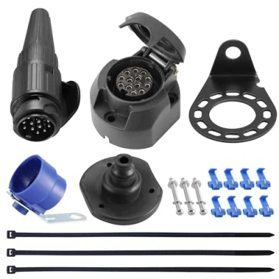Afbeelding van SPARKMOTO stopcontact voor aanhanger, vrouwelijk, 13 polig en mannelijk, polig, 12 V, waterdicht, geschikt vrachtwagen, auto, caravan, met montageaccessoires
