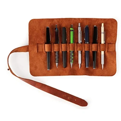 Afbeelding van Londo Echte lederen etui en pennen (zwart), Bruin, Pen Case