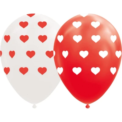 Afbeelding van Hartjes Ballonnen Rood Wit 30cm 8 stuks