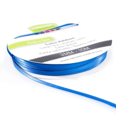 Afbeelding van Vaessen Creative 301002 0013 Satijnen lint blauw 3 mm x 10 m decoratief stoffen voor bruiloft, doop en verjaardag