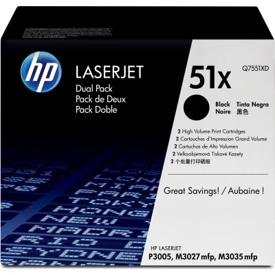 Afbeelding van HP 51X (Q7551XD) Toner Zwart Voordeelbundel 2 pack Hoge capaciteit