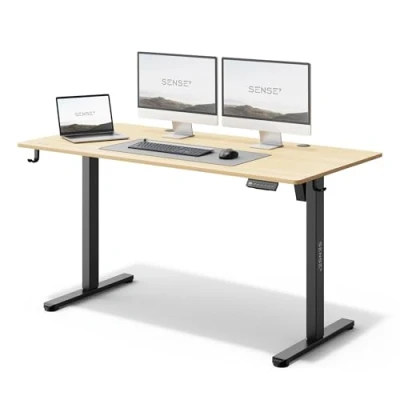 Afbeelding van SENSE7 NOJO Bureau Computerbureau Gamingbureau 140 x 70 cm Elektrische Hoogteverstelling Geheugenfunctie Hoofdtelefoonhouder Kabelopbergsysteem zwart / lichtbruin