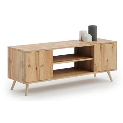 Afbeelding van KOBI TV kast Focus 135 Scandinavische stijl op houten poten voor woonkamer en eetkamer (gouden eiken)