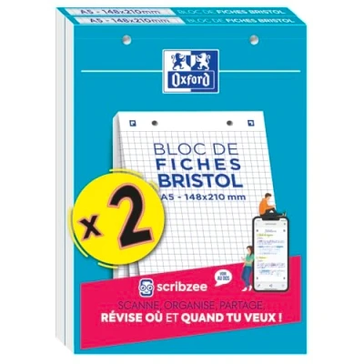 Afbeelding van Lot de 2 BLOCS BRISTOL OXFORD PERFORES 148X210 30 FICHES 210G Q5/5